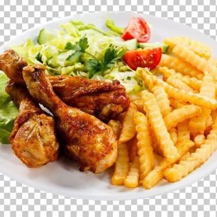 imgbin buffalo wing fried chicken french fries fast food chicken fingers fried chicken pasta salad cooked chicken salad and fries on round white ceramic plate 6d0KJqZQgk98grL5UBmanmjZj